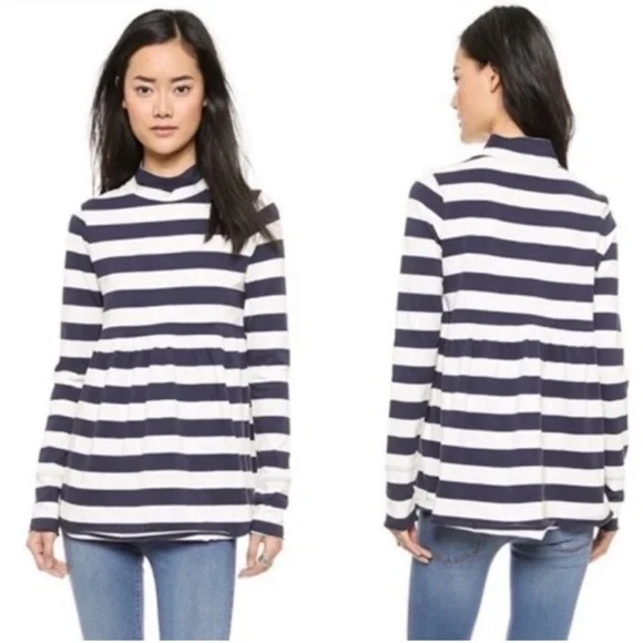 We The Free People Striped Peplum Mock Neck Tunic Top Size Small French Sailor - Picture 2 of 15